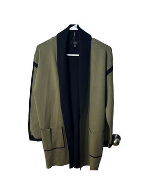 Yest The Netherlands Olive Green Open Front Cardigan with Black Trim size 10